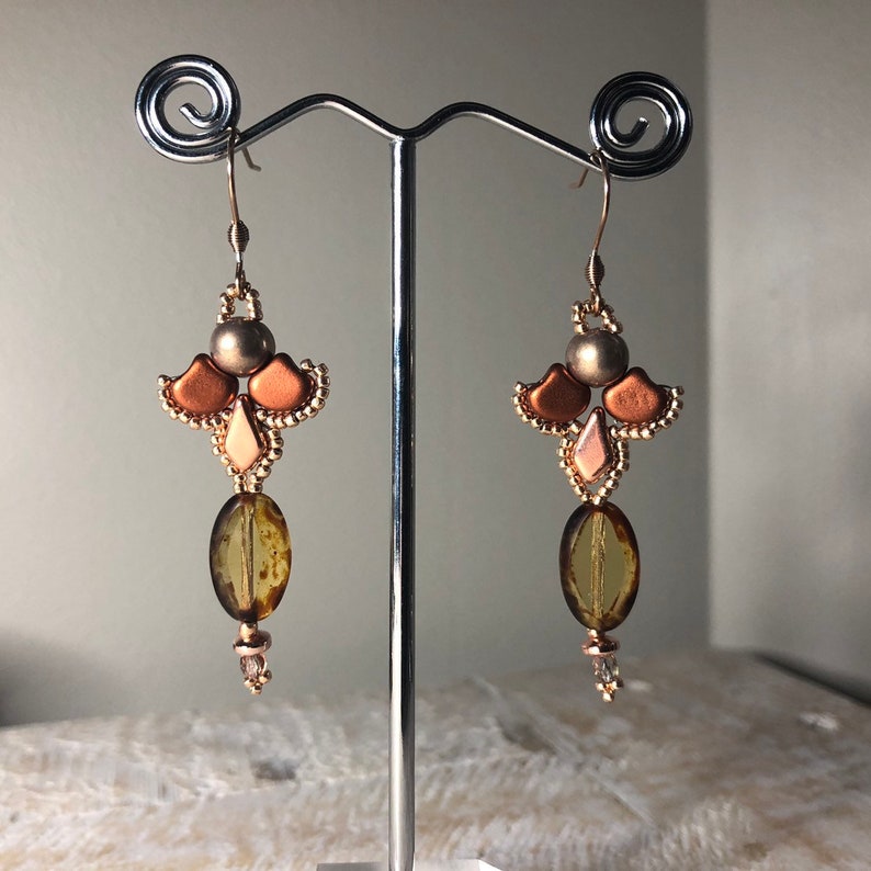 Kite Shaped Beads Petite and Pretty Bronze Earrings Rose Gold Gingko Shaped Beads Perfect Birthday Gift