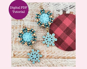 Christmas Earring Tutorial PDF Snowflake Earrings Crystal Charm Beadweaving Beginner Festive Pattern