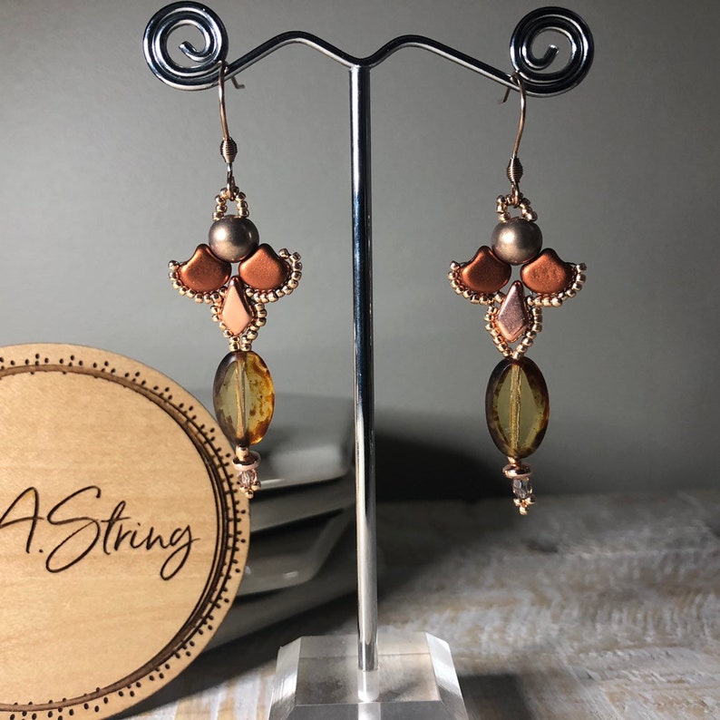 Kite Shaped Beads Petite and Pretty Bronze Earrings Rose Gold Gingko Shaped Beads Perfect Birthday Gift
