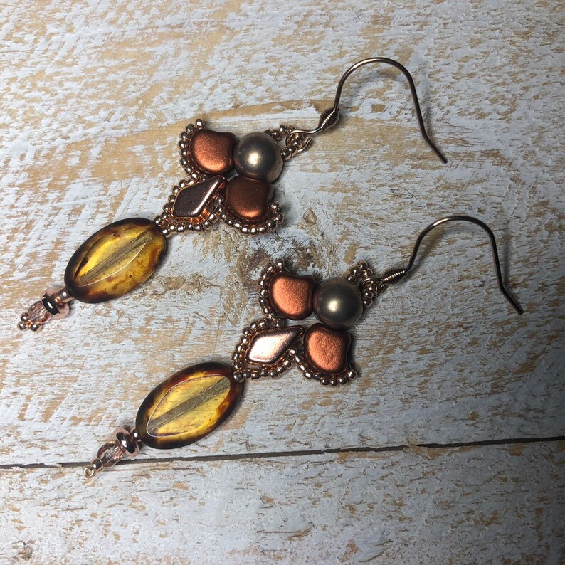 Kite Shaped Beads Petite and Pretty Bronze Earrings Rose Gold Gingko Shaped Beads Perfect Birthday Gift