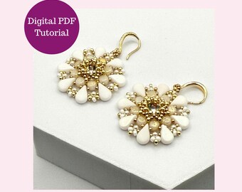 Beaded Earring Tutorial PDF Lazy Daisy Earrings Kalos Amos Par Puca Beads Beginner Beadweaving
