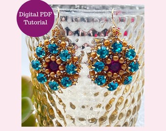 Statement Beaded Earring Tutorial PDF Shantay Earrings Rhinestone Crystal Intermediate Beadweaving
