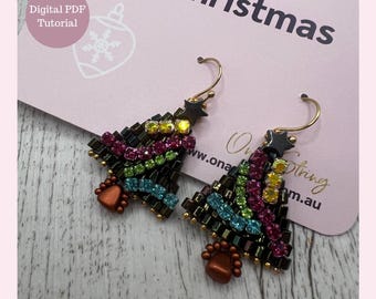 Christmas Earring Tutorial PDF Christmas Tree Earrings Brick Stitch Cupchain Beginner Festive Pattern