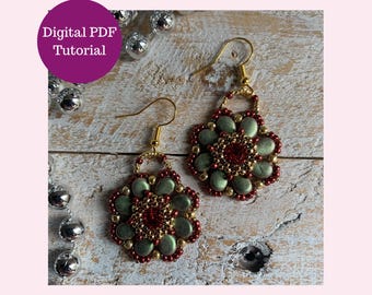 Christmas Earring Tutorial PDF Christmas Wreath Earrings Paisley Duo Beads Beginner Beadweaving Pattern