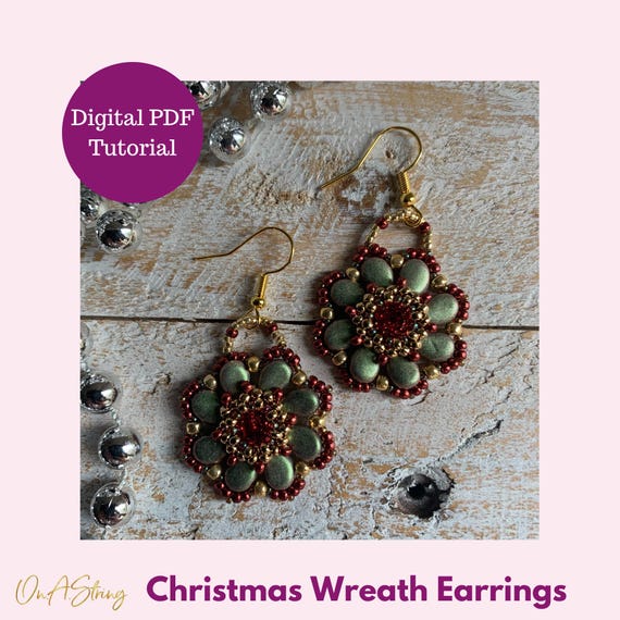 Christmas Wreath Earrings Tutorial: Paisley Beads PDF Pattern