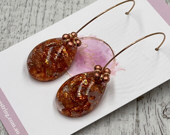 Resin Drop Dangle Earrings | Glamour Sparkly Statement Earrings | Rose Gold Accents | Gift for a Friend | Shaped Dangle Earrings