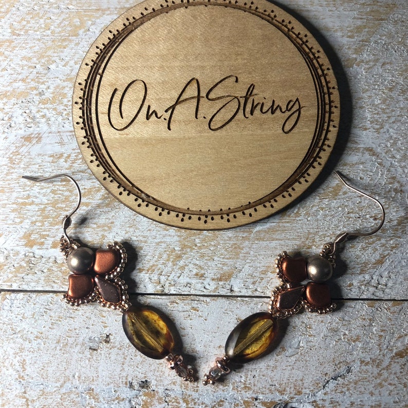 Kite Shaped Beads Petite and Pretty Bronze Earrings Rose Gold Gingko Shaped Beads Perfect Birthday Gift