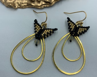 Metallic Marvel Earrings | Beaded Earrings | Warped Square Earrings | Classy Statement Peyote Stitch | Drop Earrings