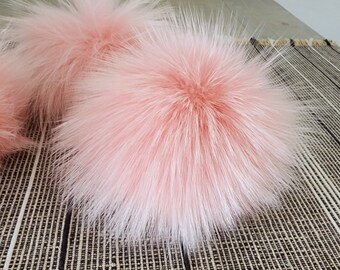 Real Fur pom pom for hat with snap, Free Shipping from USA, Pink furry pom, Raccoon fluffy pom for beanie, Large pom 7 inch, Genuine fur