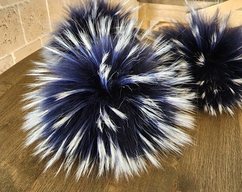 Real Fur pom pom for hat with snap, Free Shipping from USA,  NAVY BLUE furry pom, Raccoon fluffy pom for beanie, Large pom 6 inch