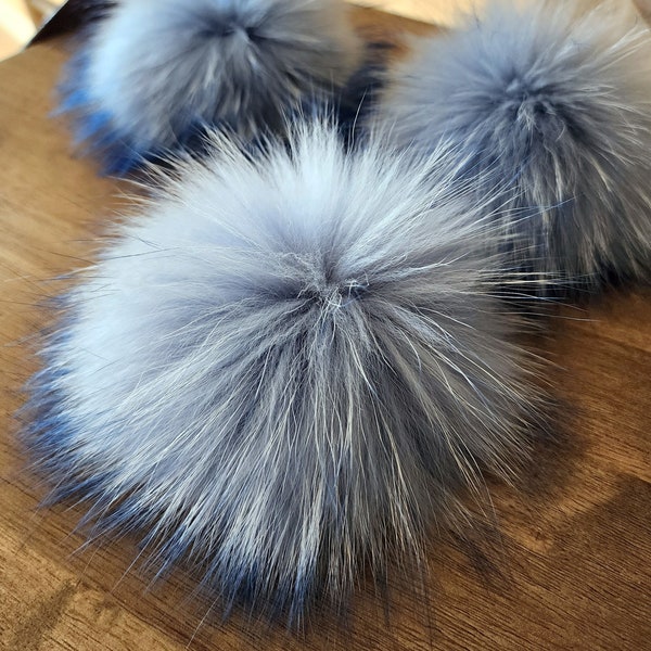 Real fur pompom for hat with snap, Raccoon fluffy large fur pom pom for beanie, Huge pom poms, Big size pom pom, 6 inch, 7 inch