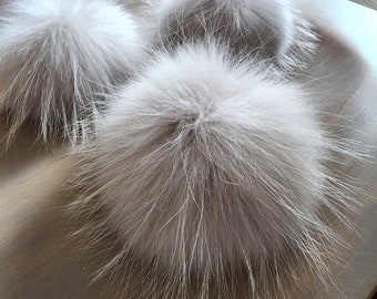 Grey Real Fur pom pom for hats with snap, Free shipping from USA,  Large 6 inch Snap on pom for winter hat beanie