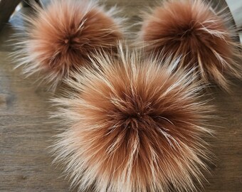 Natural real fur pom pom for hat with snap, Raccoon fluffy large fur pom pom for beanie, Huge pom poms, Big size pom pom