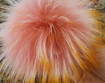 Pink Real Fur pom pom for hat with snap, Free Shipping from USA, Raccoon fluffy pom for beanie, Large pom 7 inch, Genuine fur