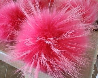 Pink Real Fur pom pom for hat with snap, Free Shipping from USA, Raccoon fluffy pom for beanie, Large pom 7 inch, Genuine fur