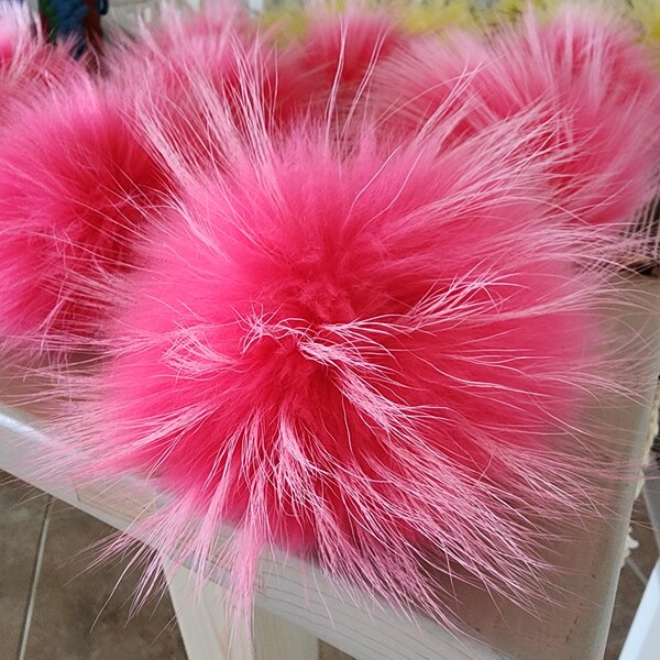 Pink Real Fur pom pom for hat with snap, Free Shipping from USA, Raccoon fluffy pom for beanie, Large pom 7 inch, Genuine fur