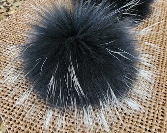 Real Fur Pom Pom w/snap button for hat, Shipping from USA, Raccoon fluffy poms for beanie, Furry large pom pom, 7 inch lux