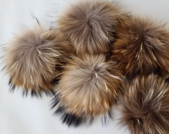 Medium real fur pompom for hat with snap button, Real Fur Pompom, Hat Pompom, 4-5  inches, Fur Ball, Detachable Pompom