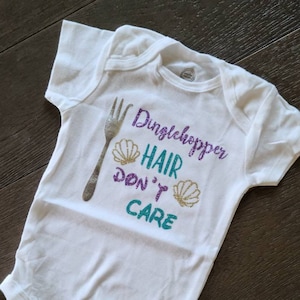 Little Mermaid Onesie® Dinglehopper Hair Don&#39;t Care Onesie® Disney for babies. Baby girl gift. Cute Disney shirt. Disney Vacation outfit.