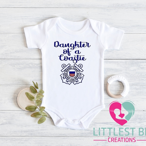 Daughter Of A Coastie Onesie® - Coast Guard Baby Onesie® - Military Outfit - USA - United States Coast Guard -Military family Announcement