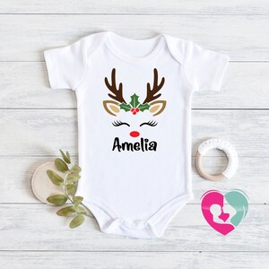 Reindeer Name Onesie® - Personalized Name Onesie® - Christmas Onesie® - Baby Girl Onesie® - Holiday Outfit - First Christmas Onesie®