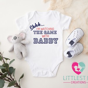 Shh I&#39;m Watching The Game With Daddy Onesie® - Daddy Onesie® - Football Onesie® - Sports Baby Onesie® - Game Day Kids Shirt