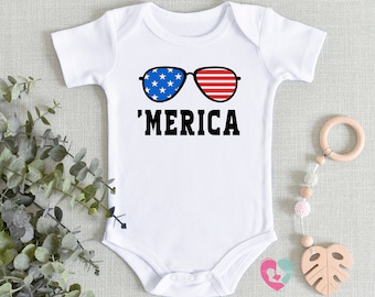Merica Onesie®- Cute Fourth of July Baby Onesie®- Independence Day Bodysuit, 4th of July Onesie®