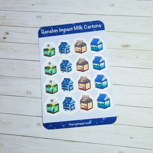 Genshin Fan Art Milk Cartons 4x6 inch Vinyl Sticker Sheet
