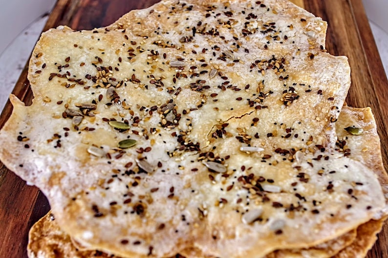 Seeded Lavash Cracker Bread, Crispy, Crunchy, Perfect for Dunking in