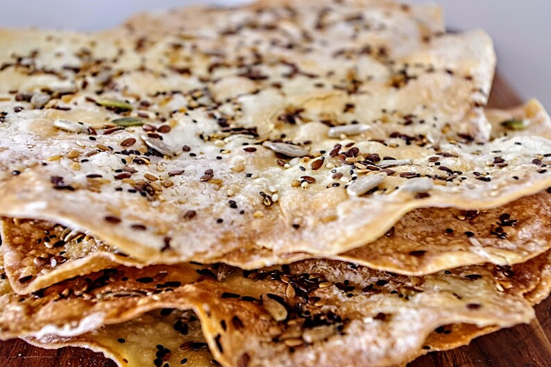Seeded Lavash Cracker Bread, Crispy, Crunchy, Perfect for Dunking in