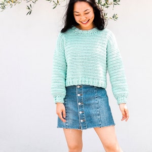 Crochet Easy Cropped Sweater Beginner Pullover Simple Jumper // Someday Sweater Crochet pattern pdf instant digital download forthefrills image 1