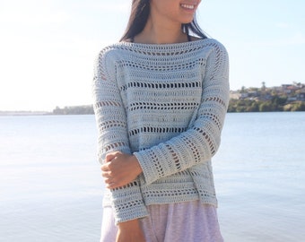 Crochet Coastal Shores Summer Sweater Pattern Mesh Cotton Pullover - Patrón de ganchillo pdf descarga digital instantánea para los volantes