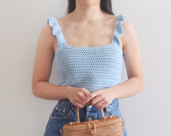 Crochet Ruffle Strap Tank Top Ava easy summer crop – Crochet pattern pdf instant digital download for the frills