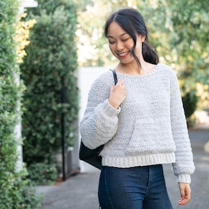 Fuzzy Teddy Fleece Pullover mit Fronttasche Sherpa Jumper häkeln – Häkelanleitung pdf sofort digitaler Download für die Rüschen