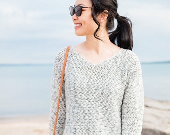 Easy Cropped Sweater Summer Beach Coverup Ocean Breeze Pullover  – Crochet pattern pdf instant digital download forthefrills