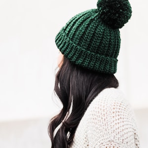 Crochet Chunky Ribbed Beanie // Pom Pom Beanie // Fall Crochet Hat Crochet pattern pdf instant digital download for the frills image 1