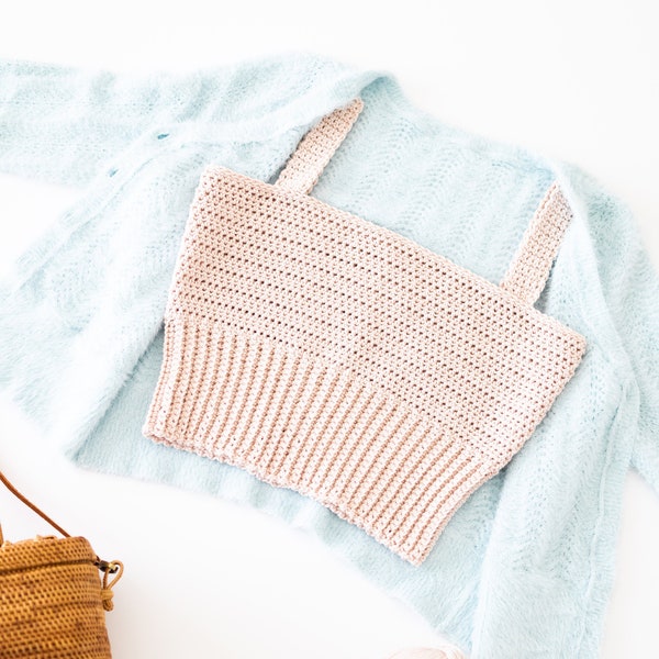 Crochet Square Neck Crop Top // Easy Summer Tank Top // Modern Ribbed Top – Crochet pattern pdf téléchargement numérique instantané pour les fioritures