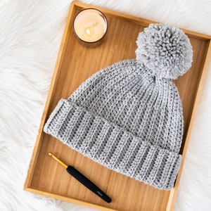 Easy Everyday Beanie Haakpatroon Beginner Pom Pom Geribbelde Hoed Herfst Winter DIY – Haakpatroon pdf instant digitale download met franje