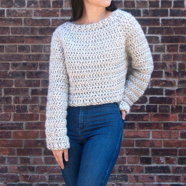 Crochet Chunky Cropped Sweater Cosy Crop Pullover - Brooklyn Sweater – Crochet pattern pdf instant digital download for the frills