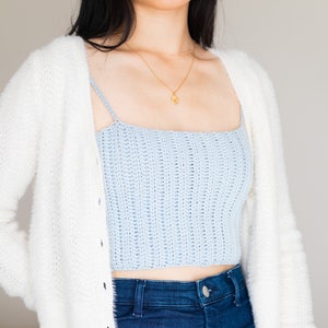 Ribbed Crop Top Crochet Pattern Easy Beginner Crochet Singlet Bow Straps Knit-Look Crochet Top Modern Crochet DIY Skylar Crop Top PDF