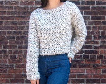 Crochet Pattern Chunky Cropped Sweater Cosy Crop Top-down Pullover PDF digital download for the frills