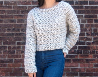 Crochet Chunky Cropped Sweater Cosy Crop Pullover - Brooklyn Sweater – Crochet pattern pdf instant digital download for the frills