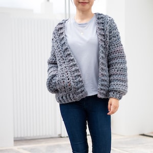 Crochet Pattern Easy Bomber Cardigan Chunky Crochet Sweater Simple Pocket Cardigan Fall Bomber Jacket Chunky Bomber Cardigan PDF