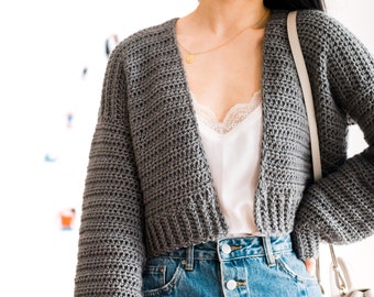 Crochet Cardigan Pattern / Beginner Oversized Cardigan / Modern Cropped Sweater / Easy Cardigan Knit-look Ribbing / Crochet PDF download