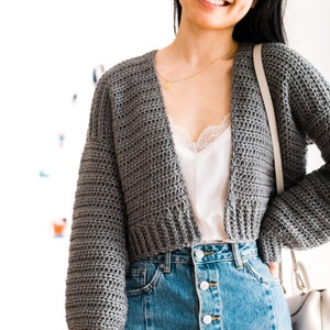 Crochet Cardigan Pattern / Beginner Oversized Cardigan / Modern Cropped Sweater / Easy Cardigan Knit-look Ribbing / Crochet PDF download