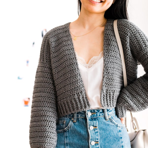 Crochet Cardigan Pattern / Beginner Oversized Cardigan / Modern Cropped Sweater / Easy Cardigan Knit-look Ribbing / Crochet PDF download