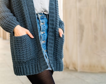 Crochet Pattern / Textured Crochet Cardigan / Easy Pocket Cardigan / Waffle Look Cardigan / Modern Beginner Friendly Sweater / Crochet PDF