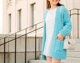 Crochet Oversized Ribbed Cardigan with Pockets // Simple Knit-Look Ribbed Sweater Crochet pattern pdf instant digital download forthefrills