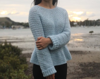 Gehäkelte Schößchen Pullover Häkelanleitung Herbst Pullover Einfache häkeln Pullover pdf sofort digitaler Download