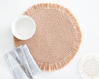 Easy Crochet Placemats with Fringe // Boho Home Décor Table mat Coaster  – Crochet pattern pdf instant digital download for the frills